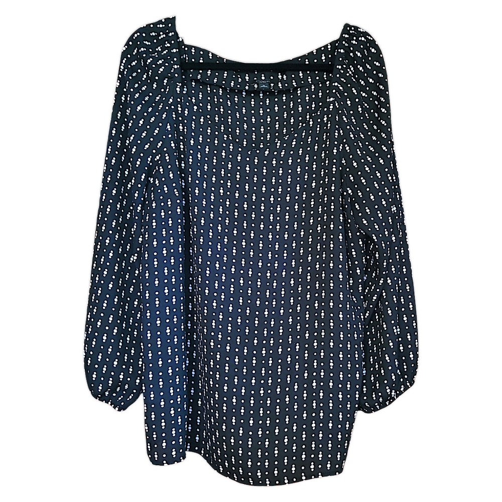 Ann Taylor Womens Size XL Black And White Polka Dot Printed Long Sleeve Blouse